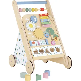 aiyaplay Baby Lauflernwagen Holz Lauflernhilfe mit Rädern regulierbarer Geschwindigkeit Bauklötze Montessori Aktivitätszentrum Baby Walker Gehhilfe Spielzeug Geschenk für Kleinekinder ab 18 Monaten Aosom