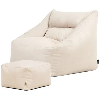 icon Sitzsack Sessel Outdoor mit Hocker „Natalia" (Spar-Set, 1 x Sitzsack-Sessel, 1 x Fußhocker), Sitzsack XXL, Made in Germany, für Erwachsene & Kinder, mit Füllung beige
