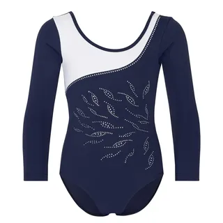 tanzmuster® Turnanzug Mädchen Langarm Rosie mit Strass – Gymnastikanzug Kinder, Turnbody für Gymnastik, Geräteturnen, RSG & Wettkampf - 164-170
