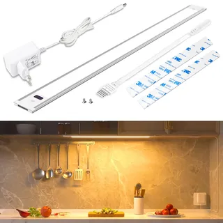 WOBSION 42CM LED Unterbauleuchte Küche Dimmbar mit Berührungsloser Sensor,Warmweiß Unterbau Lichtleiste für Unterschrank Beleuchtung,3000k Ultra Dünn Lampe für Küchenschrank,Werkbank,390 Lumen