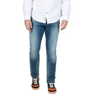 Timezone Herren Jeans SLIM EDUARDOTZ Mid Waist Slim Fit 3081-30074 Used Blau Wash Normaler Bund Reißverschluss W 33 L 30