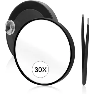 30 Fache Vergrößerungsspiegel, 30x Vergrößerungsspiegel Saugnapf Für Vergrößerungs, Makeup, Fach Mit Saugnapf Und Pinzette, 3,5 Zoll Kompakter Kosmetikspiegel, Ideal Zum Präzisen Zupfen Von Augenbraue