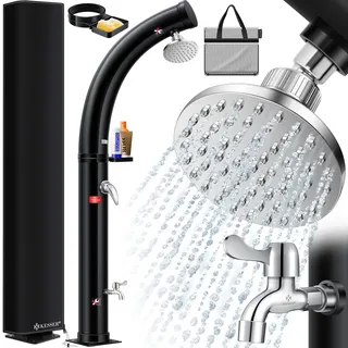Kesser KESSER® Solar Gartendusche Solardusche Bogen Inkl. Metall-Duschablage + Schutzhaube warmes Wasser max. 60°C Pooldusche Camping Regenduschkopf & Wasserhahn Gartenschlauch-Anschluss