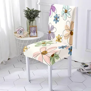 Stuhlhussen Bunte Blumen Stuhlhussen 6er Set Stretch Weiche Elasthan Stuhlhussen Schwingstühle Waschbar Stuhlbezug Abnehmbare Hussen für Stühle Langlebig Stuhlhusse Universal Stuhlbezüge