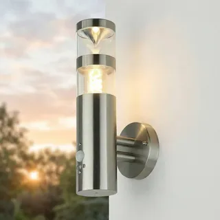 Licht-Erlebnisse Wandlampe außen Bewegungsmelder Edelstahl H: 33 cm IP44 mit LED GU10 3000 K 350 lm Modern Außenleuchte Wand Haustür Terrassenlampe