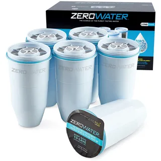 ZeroWater Zero Water 5-Stage 6-Pack BPA-Free Replacement Water Filters for ZeroWater Pitchers Dispensers NSF Certified to Reduce Lead and Other Heavy Metals, 18/8 Stainless Steel, Weiss/opulenter Garten, 6