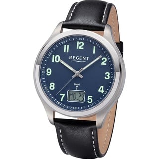 REGENT Herren Funkuhr Titan Analog-Digital mit Lederband 1501563