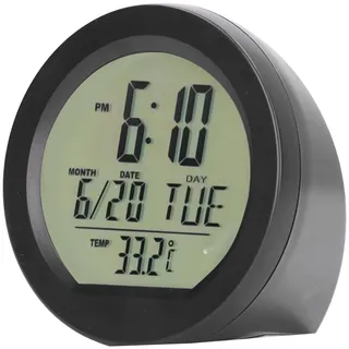 Risegun Auto Uhr Thermometer, Auto Armaturenbrett Uhr Solarbetrieben Automatisches Mini-Auto-Digitalthermometer, Temperatur- und Luftfeuchtigkeitsmonitor mit Digitaluhr