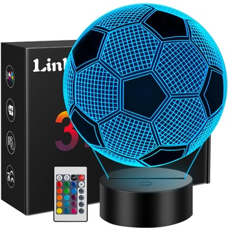 Linkax Fussball Geschenke Jungen Mädchen, Fußball Geschenke für Jungs, 3D Nachtlicht Kinder Optische Täuschung Lampe 16 Farben Ändern, Geburtstagsgeschenk 7 8 9 10 jahre Zimmer Schlafzimmer Deko