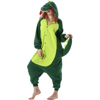 ULEEMARK Damen Herren Jumpsuit Onesie Tier Fasching Halloween Kostüm Lounge Sleepsuit Cosplay Overall Pyjama Schlafanzug Erwachsene Unisex Dinosaurier for M - M