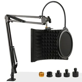 Frgyee Mikrofon Isolation Shield with Mikrofonarm & Pop-Filter & 5 Gewindeadapter, 3 Schicht Metallpaneel Faltbar Mikrofon Schallschutz für Schall-Absorbersystem für Studio