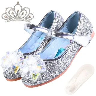 ZOUPREME Prinzessin Schuhe für Mädchen Glitzer ELSA Flats, Kinder kostüm Ballerinas für Partyshows Hochzeit (C3-Silver,31) - 31 EU
