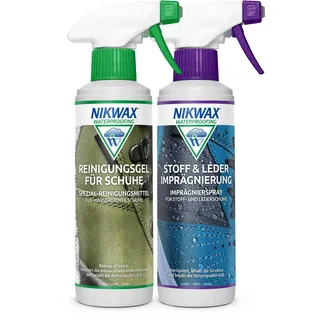 Nikwax FOOTWEAR CLEANING GEL Spray + FABRIC & LEATHER PROOF Spray Doppelpack 2 x 300ml - 600 ml (1er Pack)