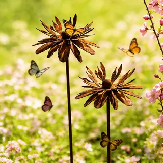 Gartendeko 2er Set Rost Deko für Rostige Gartendeko Cortenstahl Gartenstecker Metall Blume Mohn Rost Rankstab Beetstecker Topfstecker Naturrost (B)