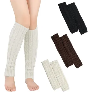 GXAHSOL 3 Paare Stulpen Damen, Frauen Winter Crochet Stricken Stulpensocken, Overknee Langer Beinwärmer Beinstulpen, Leg Warmers Y2K für Ballett, Yoga, Tanz, Sport - 42 x 9 cm