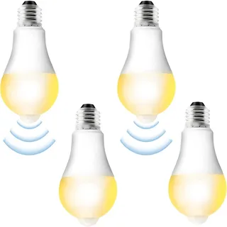 GBKDQQ 4 Stück LED E27 Glühbirne mit Bewegungsmelder, 12W Warmweiß 3000K Lampe mit PIR Sensor Energiesparlampe für Flur, Garage, Balkon, Treppe