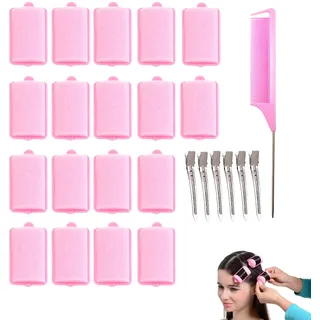 18 Stück Schaumstoff-Lockenwickler, 4 cm Weiche Schlaf-Lockenwickler für Flexibles Haarstyling – Inklusive Edelstahl Rattenschwanzkamm,6 Klemmen –für Wellen, Locken und Volumen,lockenwickler groß