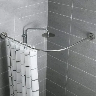 YTGH Duschstange Ohne Bohren L-Form Duschvorhangstange Eck Badewanne Bogenstange Teleskop Aus Edelstahl Eckduschstange Für Umkleidekabine Kabinenstange Umkleide,110~140×110~140cm