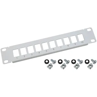 HMF 63345 UTP Keystone-Patchpanel für Serverschrank 10 Zoll, 1 HE 10 Ports RJ45, Lichtgrau