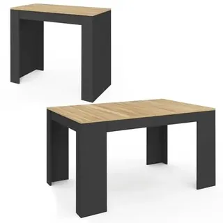 IDMarket - Konsolentisch, ausziehbar, Orlando für 6 Personen, 140 cm, Holz, Schwarz und Buche-Optik