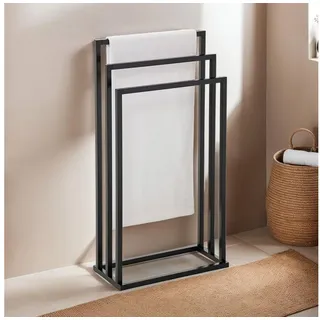 Idimex Handtuchhalter KUNO, schwarz lackiert - freistehender Badetuchhalter mit 3 Stangen, Handtuchständer aus Metall