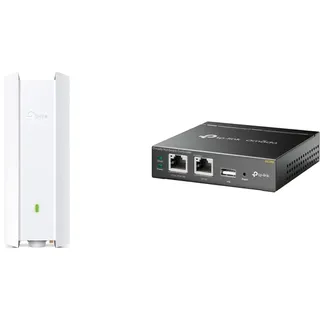 TP-Link EAP610-Outdoor AX1800 Gigabit Dualband WiFi 6 WLAN Access Point weiß & OC200 Omada Hybrid PoE Hardware Controller für EAP Serie, USB Port für automatisches Backup, grau metallic