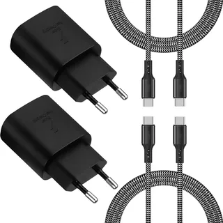 2-Pack Schnellladegerät für Samsung 25W Ladegerät, Typ C Nylon Ladekabel 2M für Samsung Galaxy S25 S24 S23 S22 S21 Ultra S25+ S24+ S23+ S21 FE 5G S20 A55, USB C Super Fast Charger Handy Netzteile