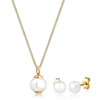 Elli Schmuckset "Süßwasserperlen Weiß 925 Sterling Silber", gold, Schmuck_Sets, Damen, onesize, Silber 925 (Sterlingsilber), Schmuckset