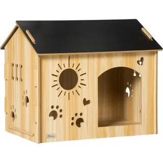 PawHut Hundehütte aus Holz Kleintierhaus mit Lüftungsöffnungen Hundehaus mit Dach, Indoor MDF B/H/L: ca. 50x58,5x69 cm, - Eiche, Schwarz