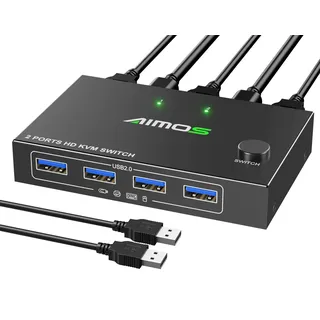 HDMI KVM Switch 1 Monitor 2 PC 4K@60Hz, USB KVM-Switches für 2 Desktop oder Laptop die Teilen einen Monitor und Tastatur Maus Drucker, Plug and Play, 2 USB-Kabel Enthalten