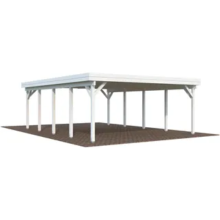 Doppel-Carport 600 x 762 cm Weiß grundiert