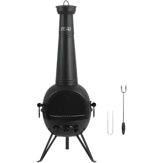 BBQ-Toro Terrassenofen mit Grillrost, Grillrostheber und Schürhaken | 52,5 x 53,5 x 142 cm | Stahl Gartenkamin, Outdoor Gartenofen, Feuerkorb | Holzofen Wärmequelle, Feuerstelle mit 3 Standfüßen