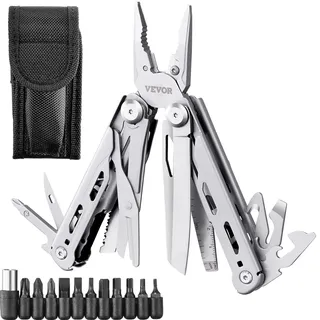 Vevor Multitool Werkzeug, 16 in 1 Faltbares Edelstahl Multifunktionale Zange, Multiwerkzeug, Multi-Tool als Schneider, Flaschenöffner und Schlitzschrauber, mit 11 Schraubendreher Bits und Schutzetui