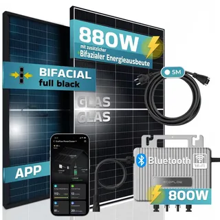 sunniva Balkonkraftwerk Bifazial 800 W inkl. Eco Flow 800 W Wechselrichter, 2x 440 W Solarmodule