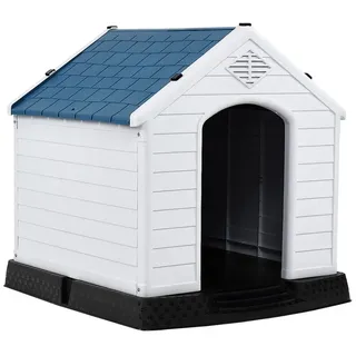 Costway Hundehütte 70 x 65 x 71,5 cm Kunststoff Blau/Weiß