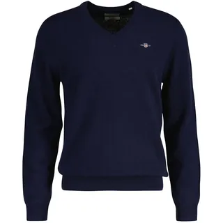 GANT Strickpullover, V-NECK", Herren, Gr. M, blau, Obermaterial: 90% Wolle - EXTRAFINE LAMBSWOOL V-NECK