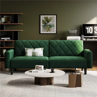 2 Sitzer Sofa, 159cm Sofabett aus Samtstoff, Kleine Schlafcouch für Wohnzimmer