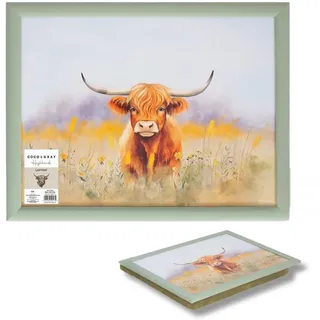 Großes Knietablett mit Kissen im Hochlandkuh-Design – Knietabletts mit Sitzsack-Kissen – gepolstertes Knietablett für Erwachsene zum Essen, Laptop von Great British Home