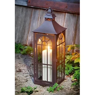 Dekoleidenschaft Laterne aus Metall & Glas 45 cm hoch Hängelaterne braun