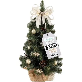 Creative Home Weihnachtsbaum Geschmückt Cremefarben | Höhe 40 cm | Künstlicher Weihnachtsbaum klein Tannenbaum Mini | für Tisch Schreibtisch Büro | Innen & Außen | Weihnachtsdeko Geschenk