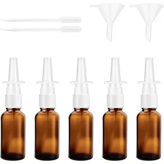5PCS Nasenspray Flasche Leer 20ml Glas Nasenspray Flaschen zum Auffüllen Wiederverwendbar Nasenspray Nachfüllflasche Nasenspray Zerstäuber mit Trichter Pipetten für Kochsalzlösung Parfüm Ätherische Öl
