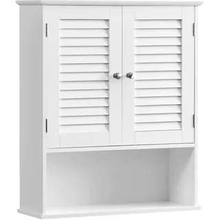 VASAGLE Badezimmerschrank, Wandschrank, Medizinschrank mit verstellbarem Einlegeboden, Lamellentüren und offenem Fach, 20 x 70 cm,
