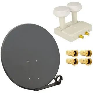 PremiumX Satelliten-Komplettanlage 80cm Satellitenschüssel Twin LNB Monoblock Astra Hotbird 2x F-Stecker, 2 SAT für 2 Teilnehmer