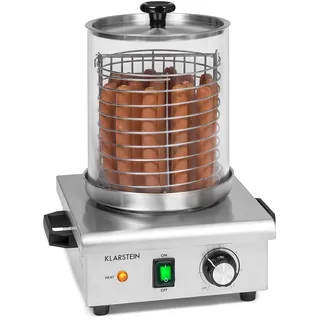 Klarstein Pro Wurstfabrik 450 Profi Hot Dog Maker, 450 Watt, 30-100 °C, Glaszylinder: Ø 20 cm, unterteilbarer Edelstahlkäfig: Ø 17 cm / 5 Liter, Edelstahl, Wassertank: 1,1 Liter, silber