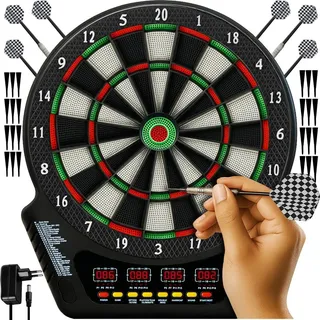 Elektronische Dartscheibe TRIZAND 27 Spiele 243 Modi 1–16 Spieler 4 LCD-Displays Lautstärke 8 Stufen Soft Tip Set: 6 Darts + 24 Ersatzspitzen