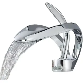 KLARWERK NAVIS | Design Wasserfall Wasserhahn Bad Chrom glanz Badarmatur|Elegante Premium Edelstahl Armatur für Waschbecken | Hotel Mischbatterie 2 Anschlüsse