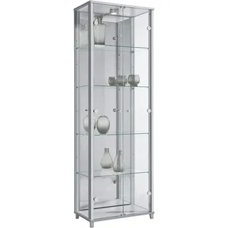 fif Möbel Vitrine »OPTIMA«, Standvitrine, Vitrinenschrank, Glasvitrine, Sammlervitrine, LED, silberfarben