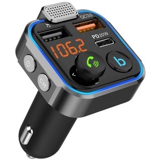 NK Bluetooth FM Transmitter - 3 Ports Aufladen: x2 USB QC3.0 + x1 PD 3.0 Typ C 20W, Freisprechfunktion, Geräuschunterdrückung, Schnelles Aufladen, Taste B: Hi-Fi Deep Bass (Freisprecheinrichtung)