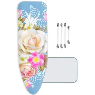 ZJBKX Extra Großer Bügelbrettbezug, L/XL, 160x65cm, Blaue Blumen, Mit 4 Clips