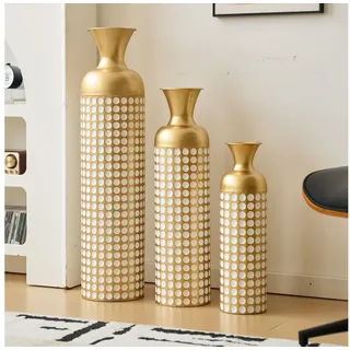 BlingBin Bodenvase Deko-Bodenvase, 83/65/50 cm Hohes Metall-Set Dekovase (3er Set, 3 St., Groß: 20*20*83CM/Mittel: 17*17*65CM/Klein: 14*14*50CM), Dekorative Vase für Wohnzimmer, Flur und Schlafzimmer, Weiß+Gold weiß